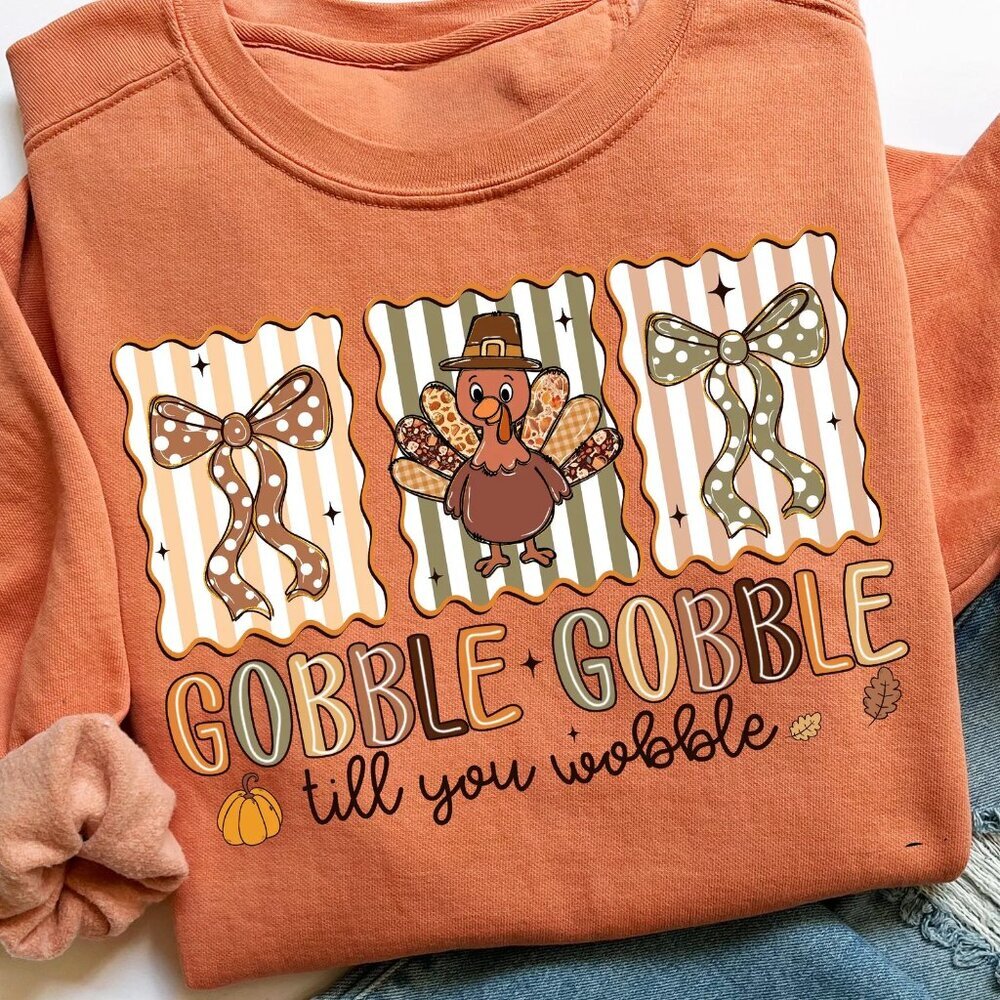 Preppy Thanksgiving Gobble Gobble Till You Wobble, Floral Turkey Sweatshirt 05